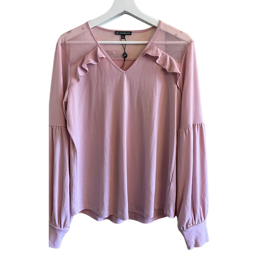 NWT - Adrianna Papell Women's Pale Pink Heart Lace Long Sleeve Top Size M